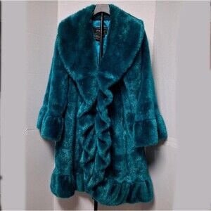Vintage Terry Lewis Long Teal Faux Fur Coat Women Large